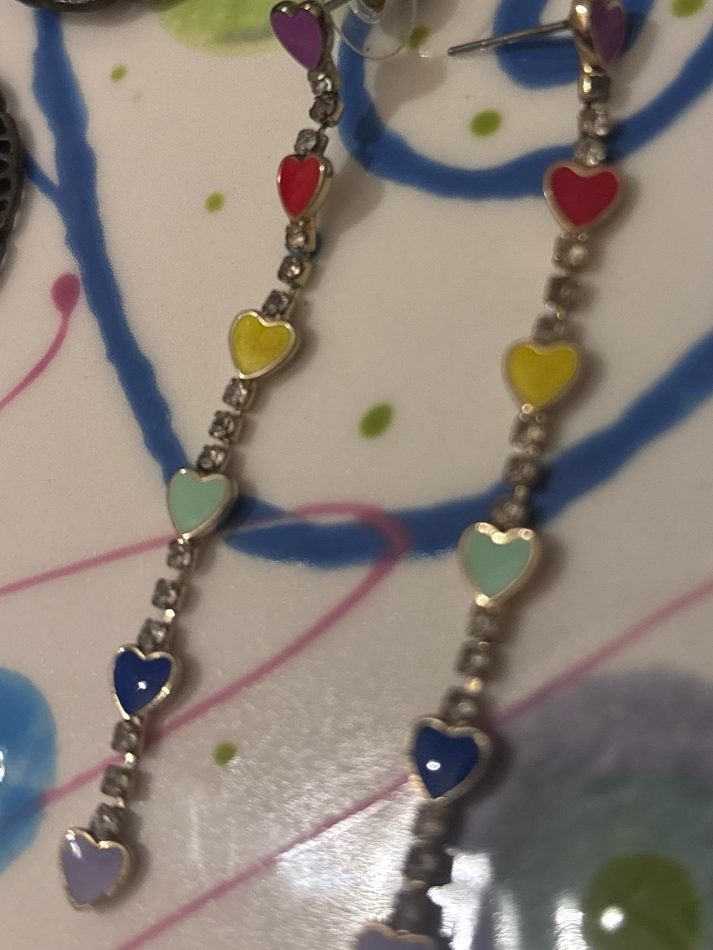 Guess Colorful Heart Drop Earrings - Multicolor Enamel Hearts